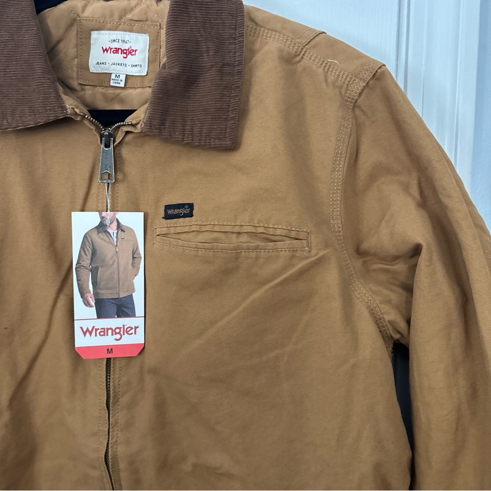Wrangler Men's Quilted Lining Corduroy Collar Canvas Work Jacket, BROWN size S/M - Picture 9 of 12
